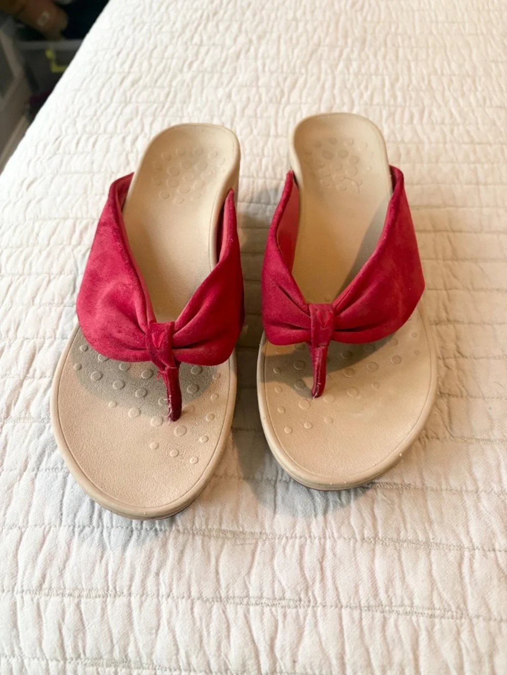 Vionic ARABELLA Women's Sz 11 Red Suede Platform Sandals HIGH ARCH